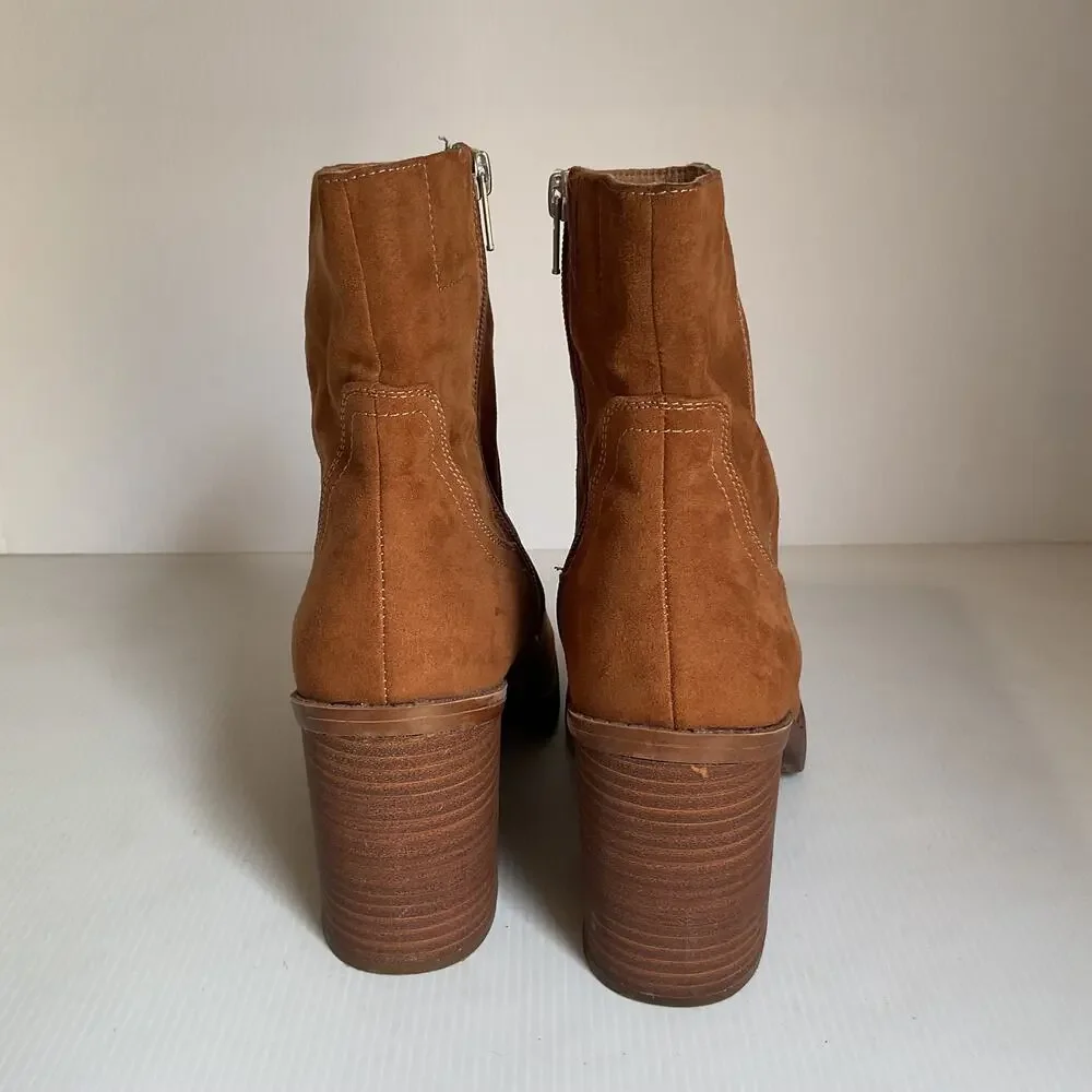 Universal Thread Brown Platform Block Heel Ankle Boots Women’s Size 8 Faux Suede - Picture 5 of 10